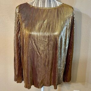 Jennifer Lopez Top Small Gold Ribbed Shimmery Flared 3/4 Sleeve Round Neck